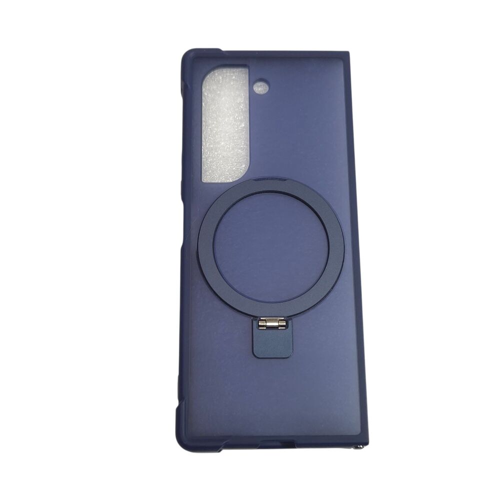 Navy Blue Folding Phone Case for Samsung Galaxy Z Fold 6 Magnetic Ring Stand